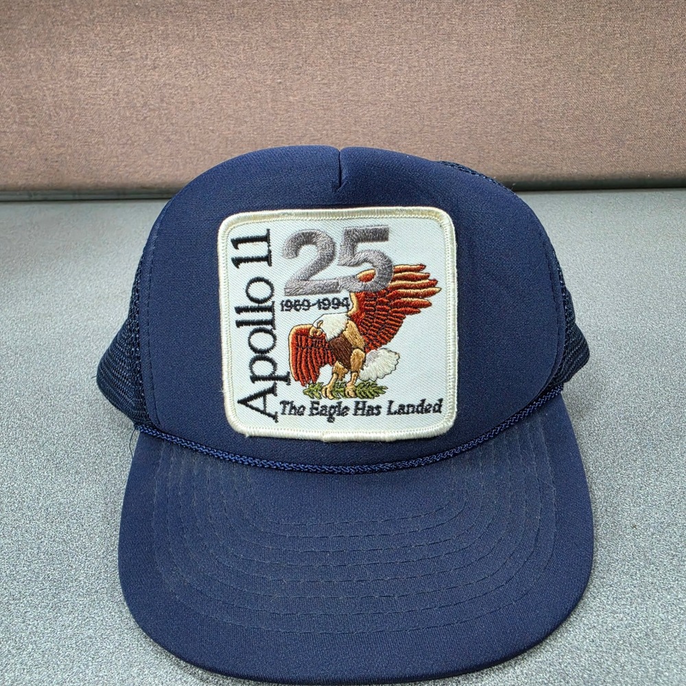 Cobra Apollo 11 Trucker Hat Mens OSFA Navy Blue Excellent 25th Anniversary Patch
